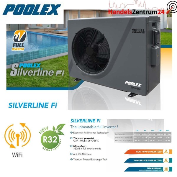 Poolex Silverline W&auml;rmepumpe mit Full Inverter WIFI Abdeckung Poolheizung + Zubeh&ouml;r 20kW